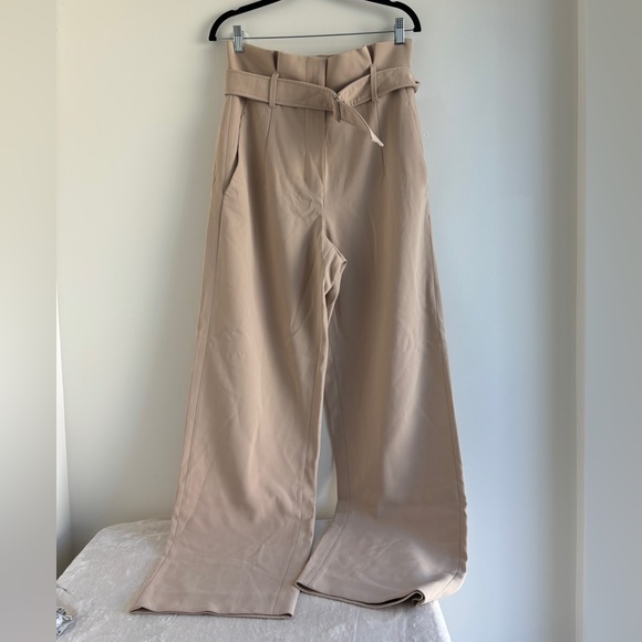Babaton Pants - BABATON | Aritzia Power Belted Sierra Beige High Waisted Wide Leg Trousers